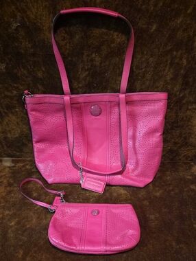 Women’s Coach Pink Perforated Tote and Wristlet Set